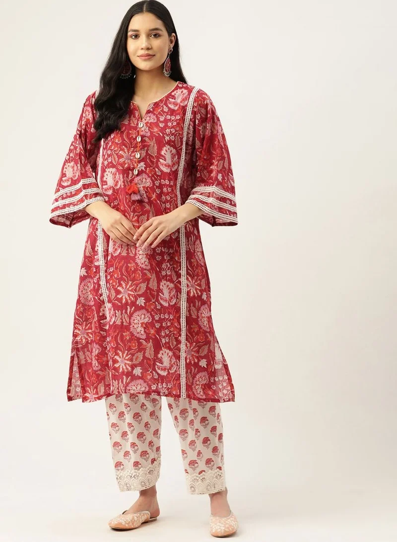 باناش برييا طقم كورتا قطني فاخر مطبوع يدويًا للنساء